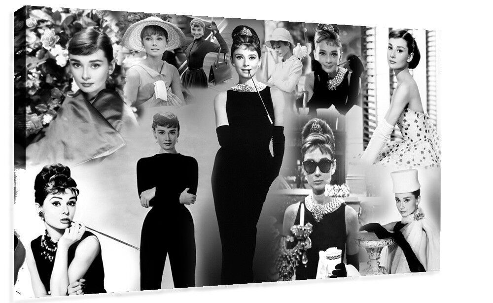 AUDREY HEPBURN PREMIUM COTTON CANVAS PICTURE COLLAGE WALL ART PRINT ALL COLOURS