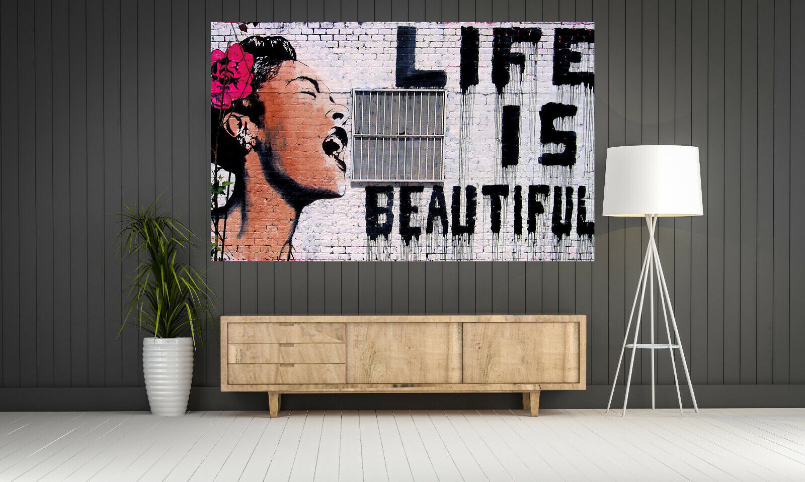 BANKSY Life is Beautiful CANVAS WALL ART PICTURE PRINT
