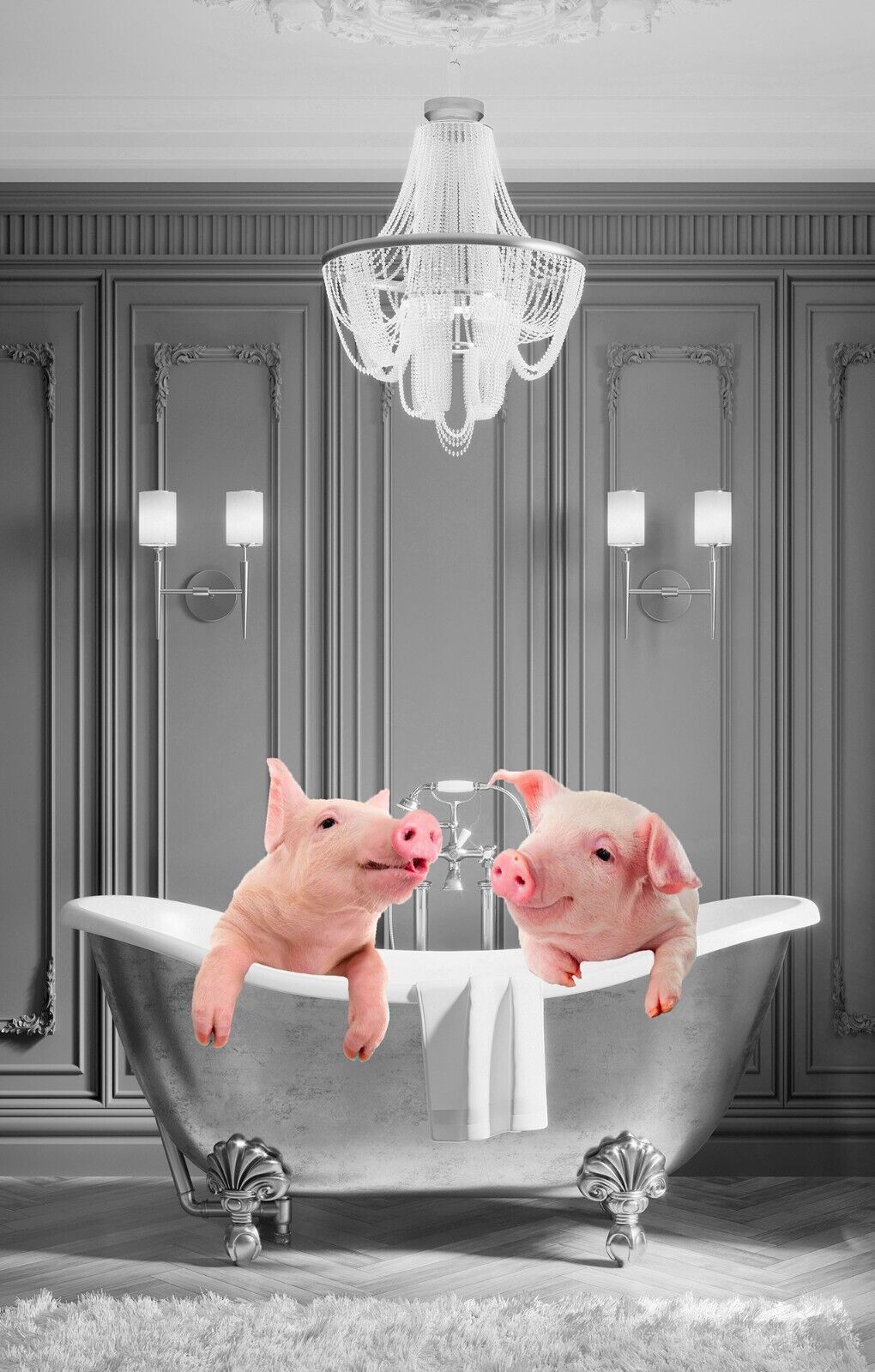 Animal Piglets Pigs bathing in bathtub Canvas Wall Art Picture Print