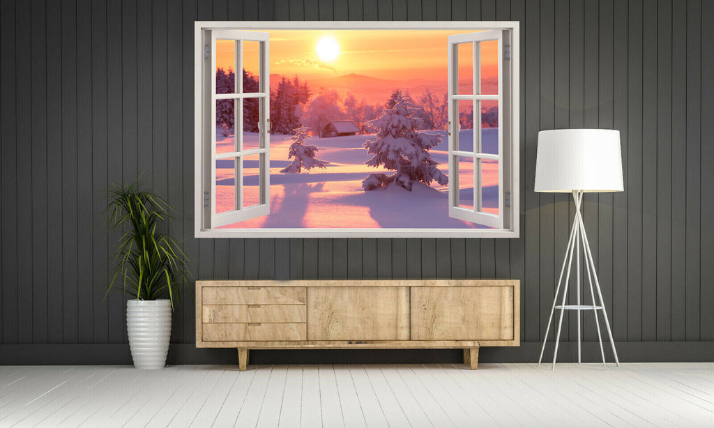 Sunset in the Winter Snow 3D Window Effect Canvas Wall Art Picture Print