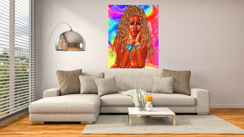 Colourful Abstract Beautiful African Woman Canvas Wall Art Picture Print