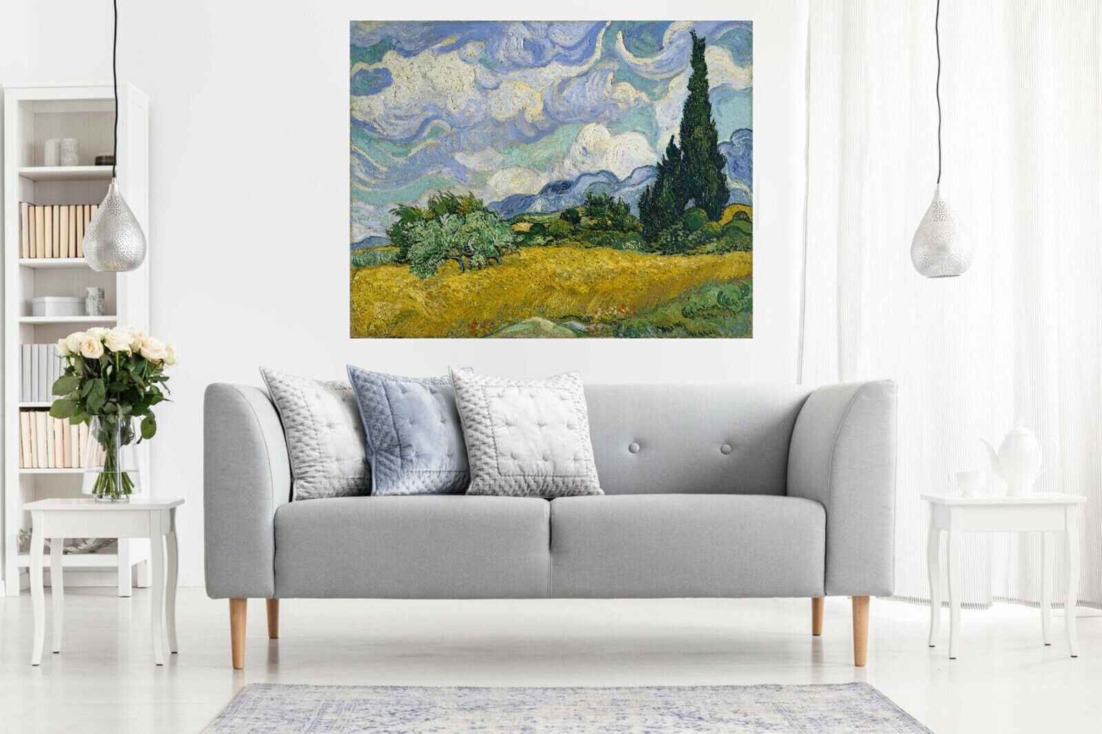 Van Gogh Wheat Field Cypresses Painting Canvas Wall Art Picture Print