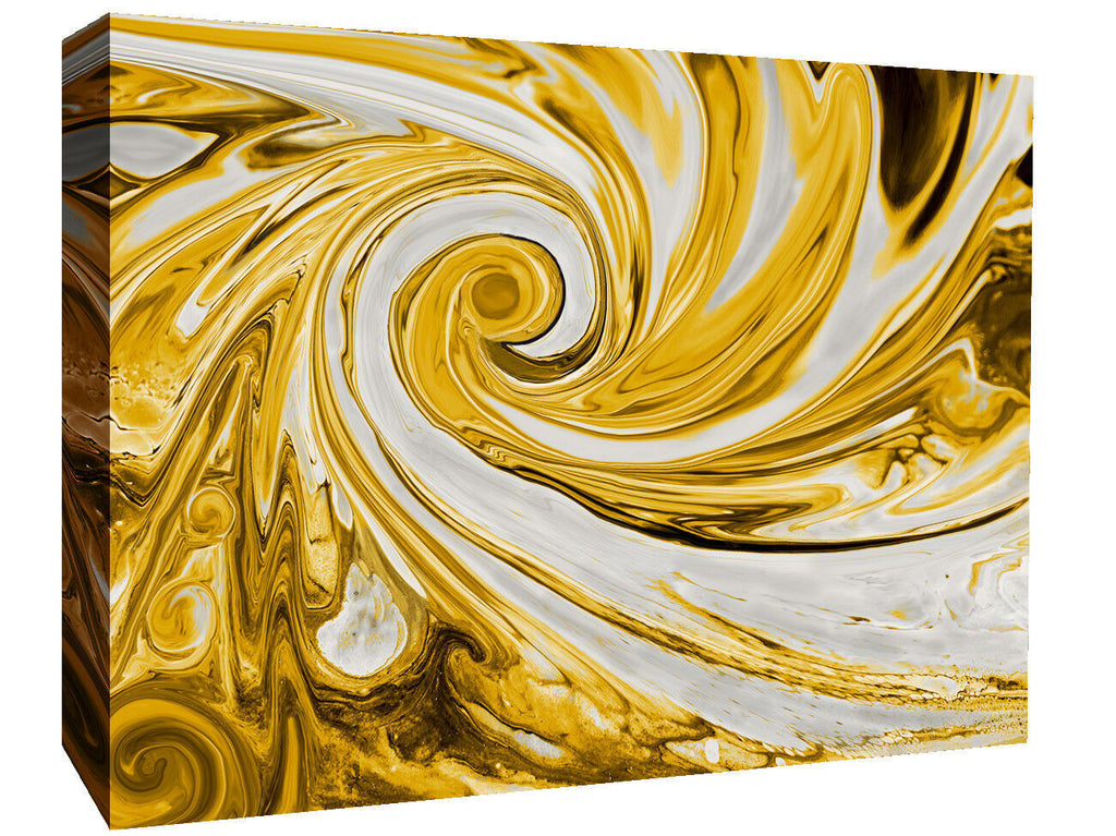 Modern Mustard Yellow and Grey Spiral Swirl Abstract Canvas Wall Art Print