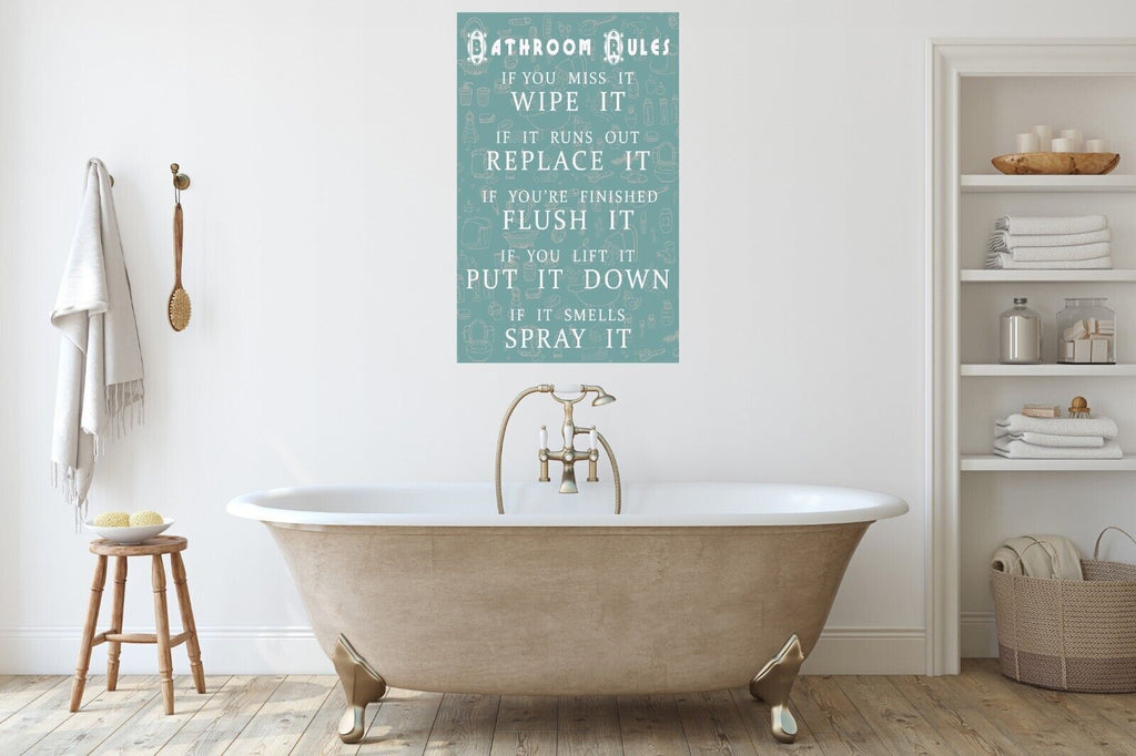 Duck Egg Blue Bathroom Rules Quote CANVAS WALL ART Picture Print