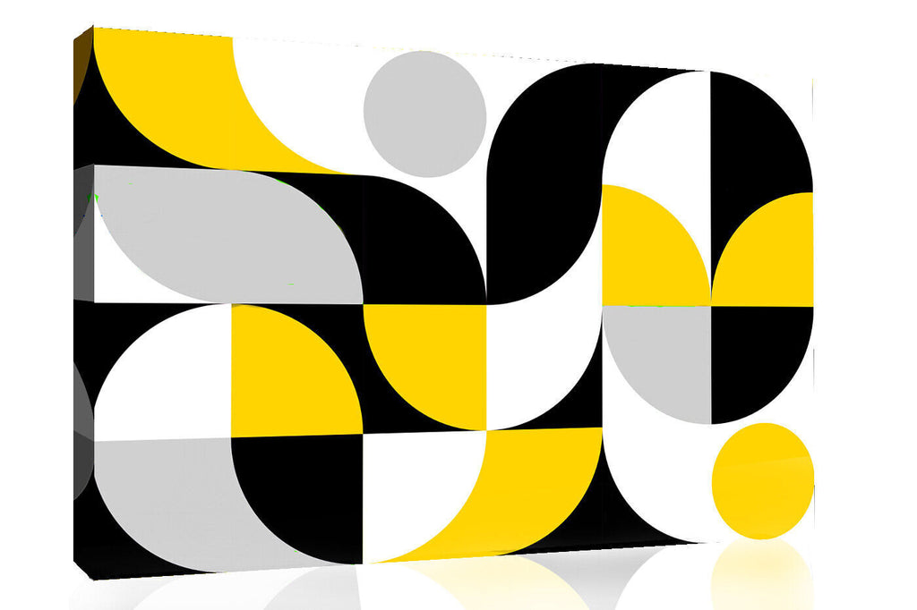 Abstract Geometric Pattern Mustard Black Grey CANVAS WALL ART Picture Print
