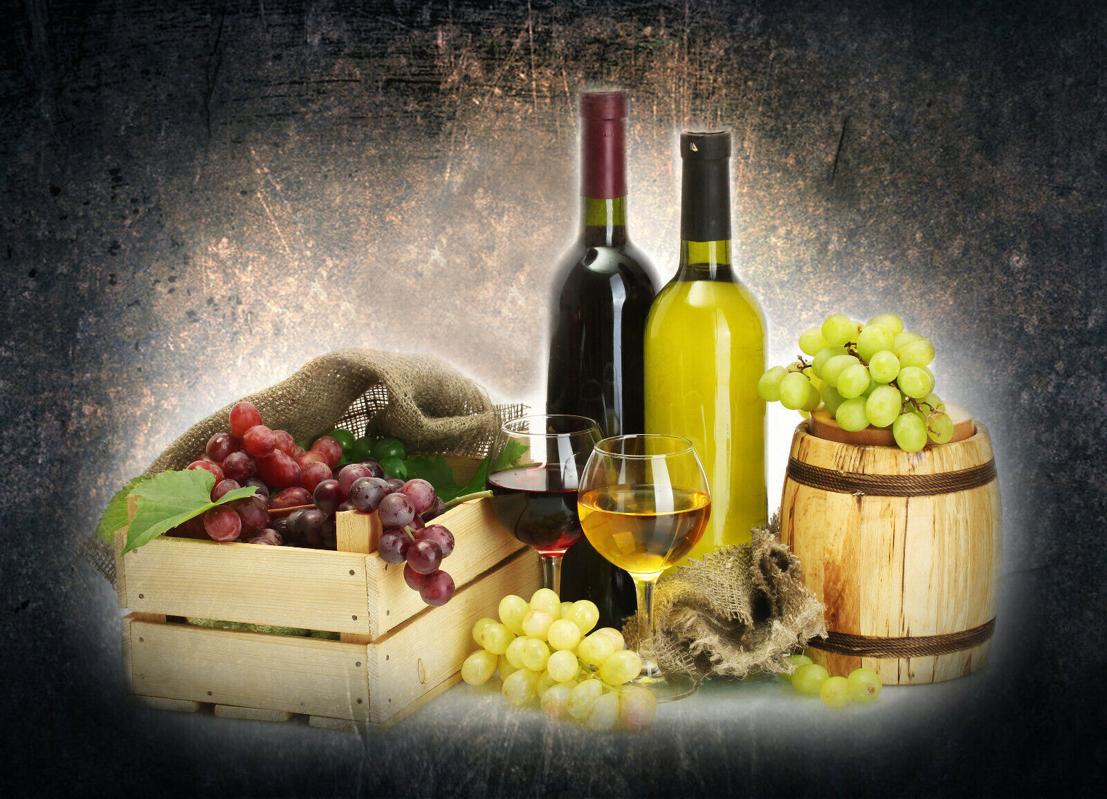 Abstract White and Red Wine and Grapes Canvas Wall Art Picture Print