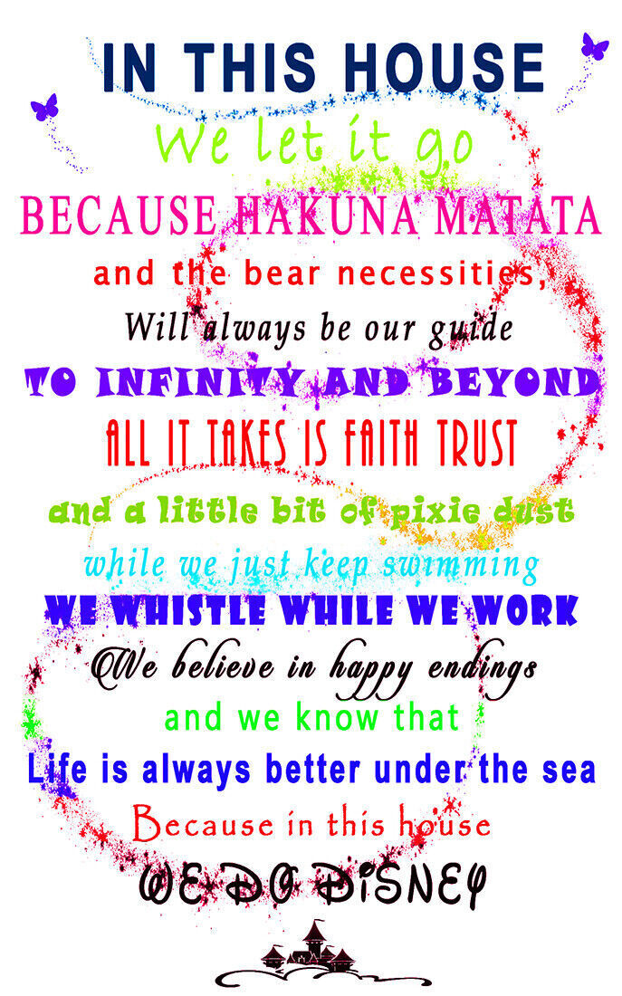 We Do Disney In This House Quote on CANVAS WALL ART Picture Print white multi