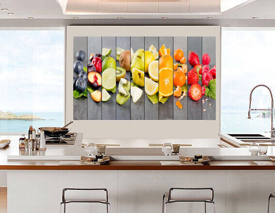 Rainbow Colourful Fruit Stripes Kitchen CANVAS WALL ART Picture Print
