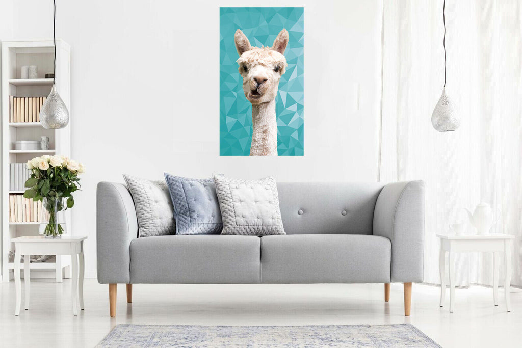 ALPACA ANIMAL DUCK EGG BLUE GEO CANVAS WALL ART PRINT ARTWORK