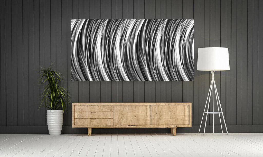 Black white grey Stripes Modern Abstract Canvas Wall Art Picture Print