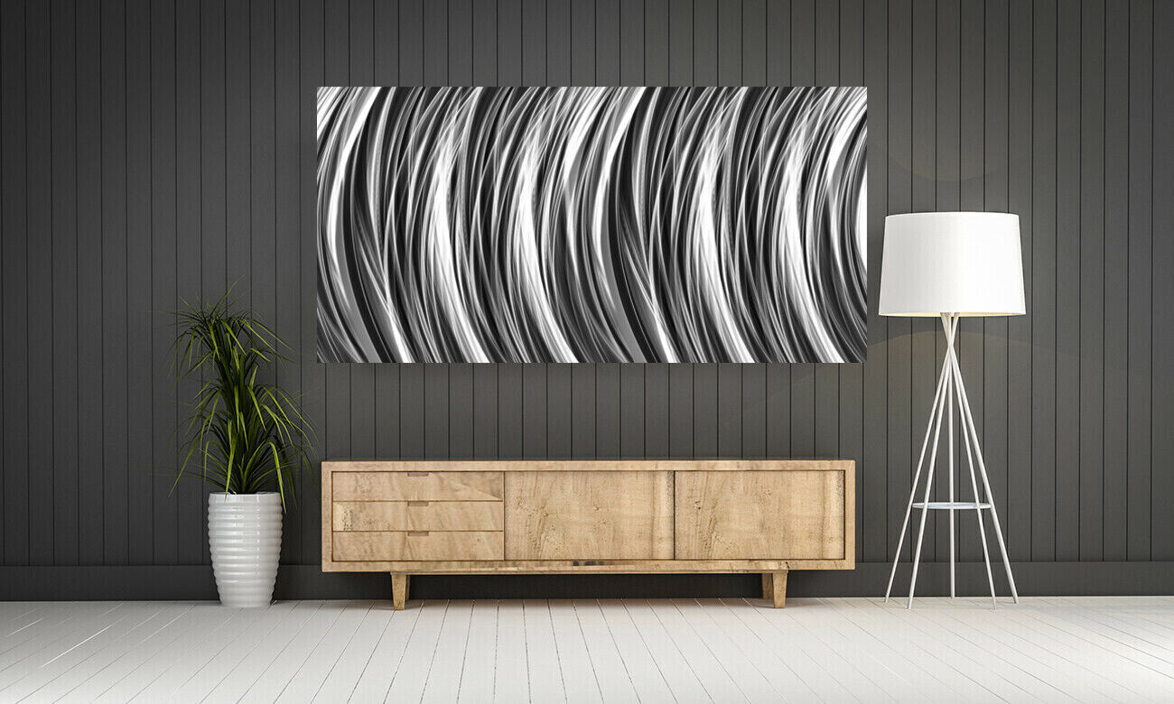 Black white grey Stripes Modern Abstract Canvas Wall Art Picture Print