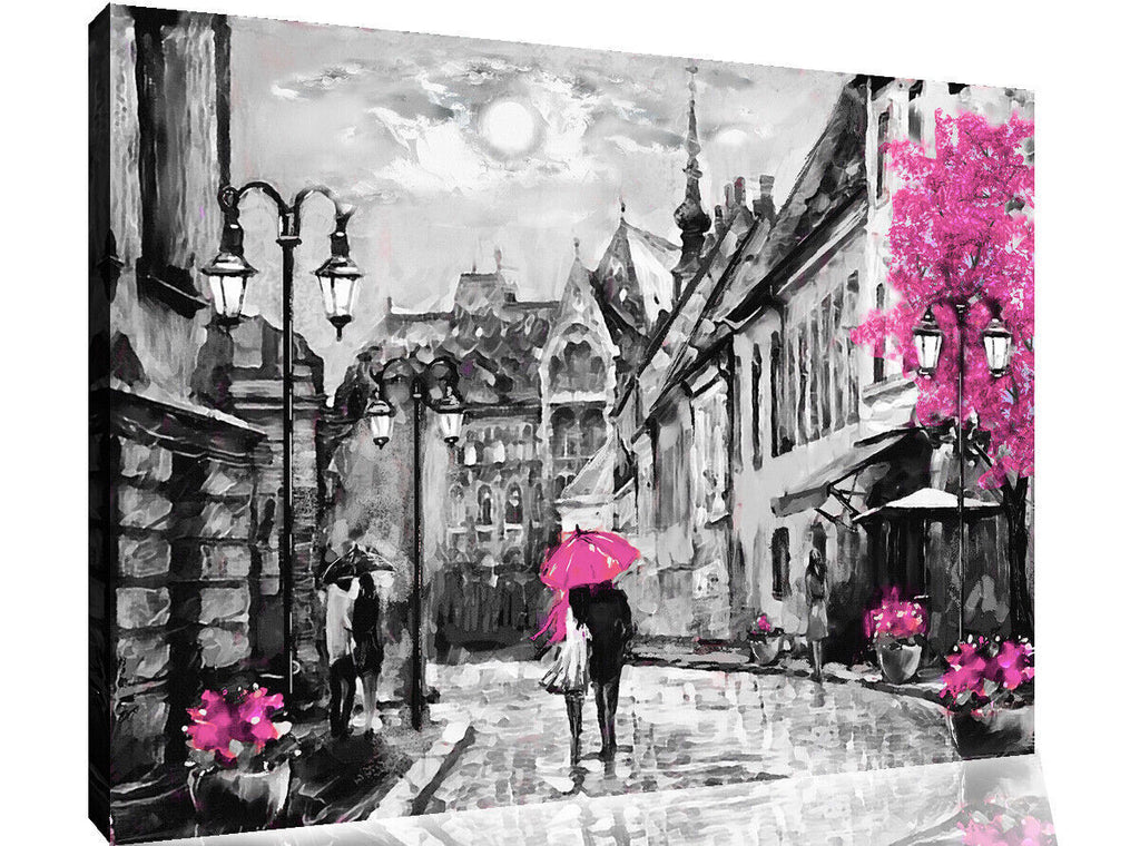 Pink Budapest City Umbrella Landscape Canvas Wall Art Picture Print Oil Painting