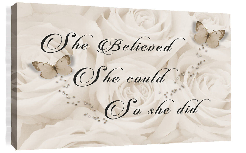 She Believed She Could Quote Canvas Wall Art Picture Print Sepia / Cream Tones