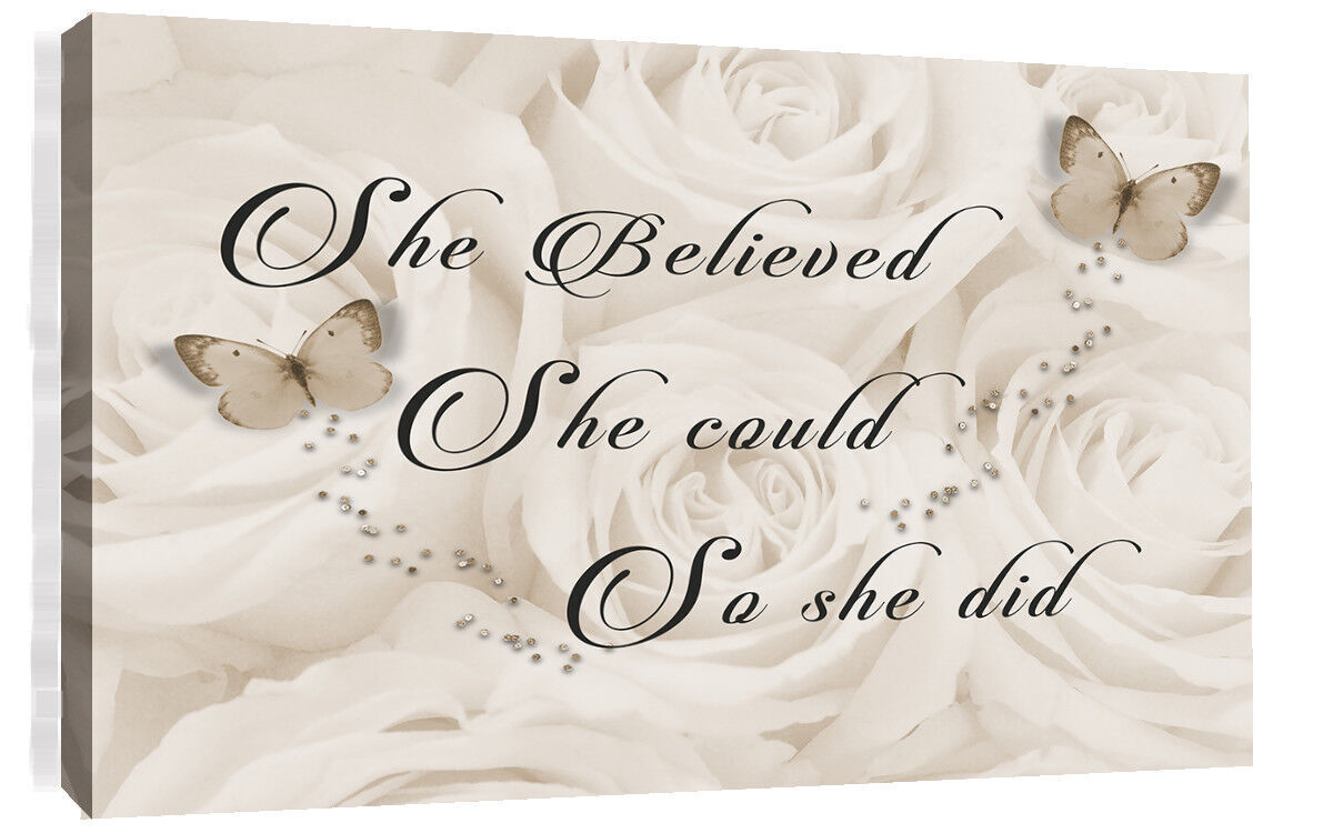 She Believed She Could Quote Canvas Wall Art Picture Print Sepia / Cream Tones
