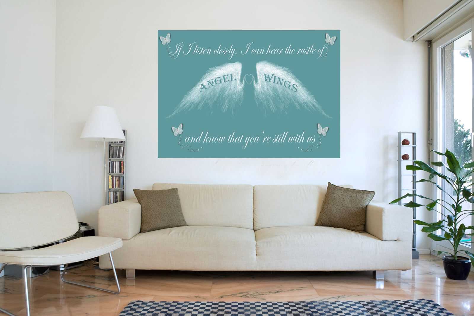 Angel Wing Wall Art Picture IF I Listen Closely Quote Canvas Print Duck Egg Blue