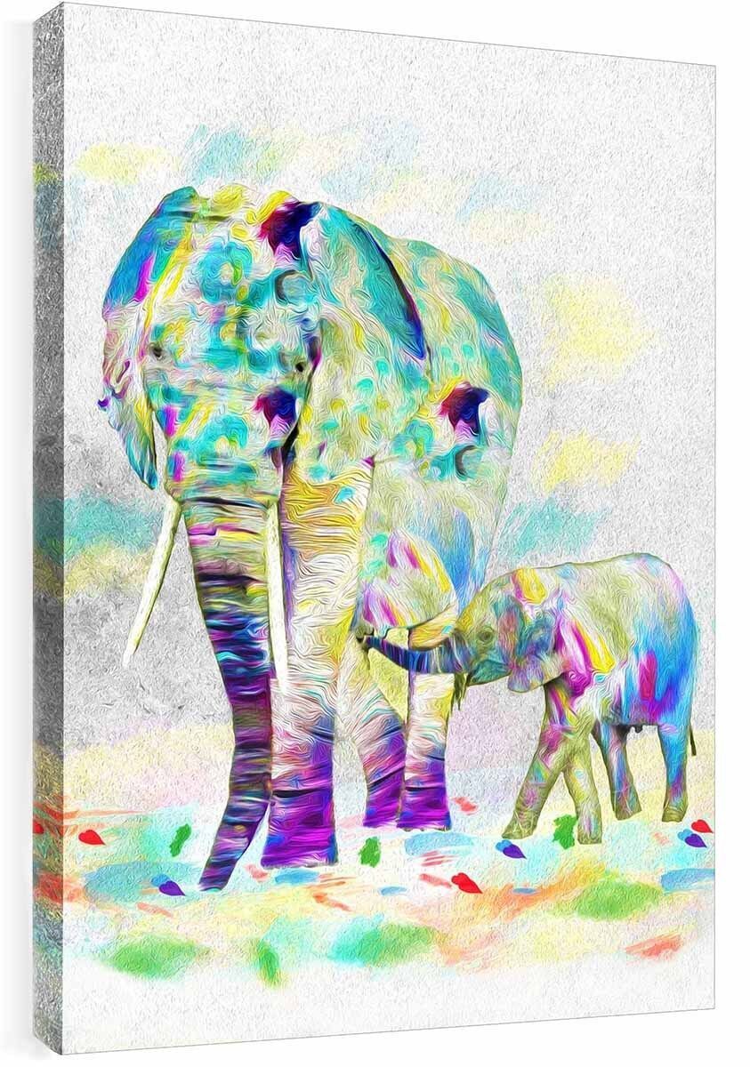 Abstract Baby Elephant & Mother on CANVAS WALL ART Picture Print