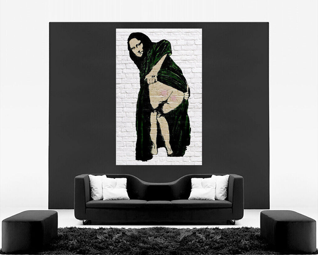 Banksy Black & Cream Moona Lisa Graffiti Canvas Wall Art Picture Print