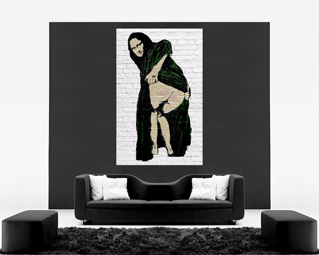 Banksy Black & Cream Moona Lisa Graffiti Canvas Wall Art Picture Print