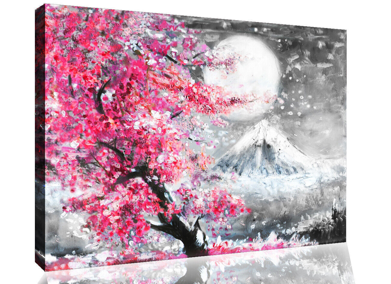 Pink Oil Painting Japan Mount Fuji Cherry Blossom Canvas Wall Art Picture Print