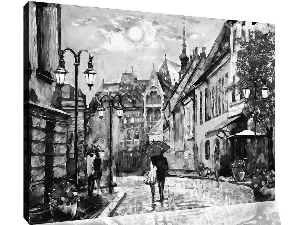 Black & White Budapest City Umbrella Canvas Wall Art Picture Print Oil Painting