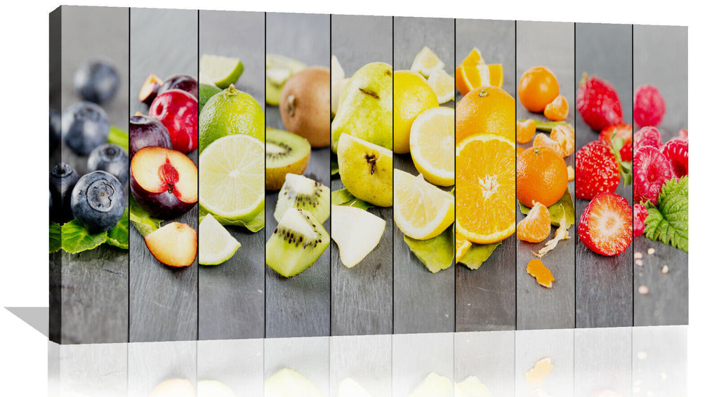 Rainbow Colourful Fruit Stripes Kitchen CANVAS WALL ART Picture Print
