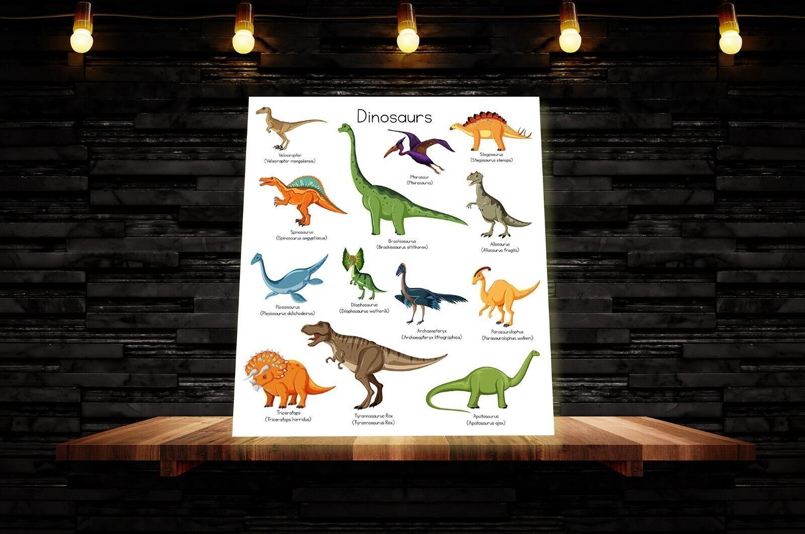 Dinosaur Chart Names Canvas Wall Art Picture Print
