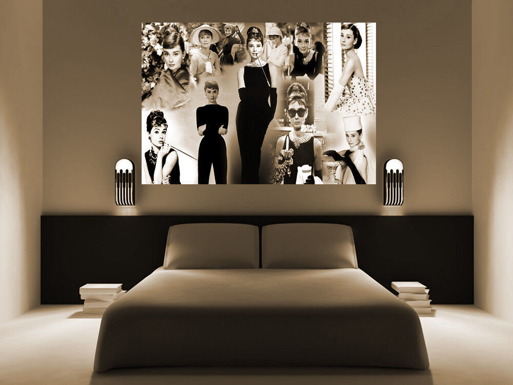 AUDREY HEPBURN PREMIUM COTTON CANVAS PICTURE COLLAGE WALL ART PRINT ALL COLOURS
