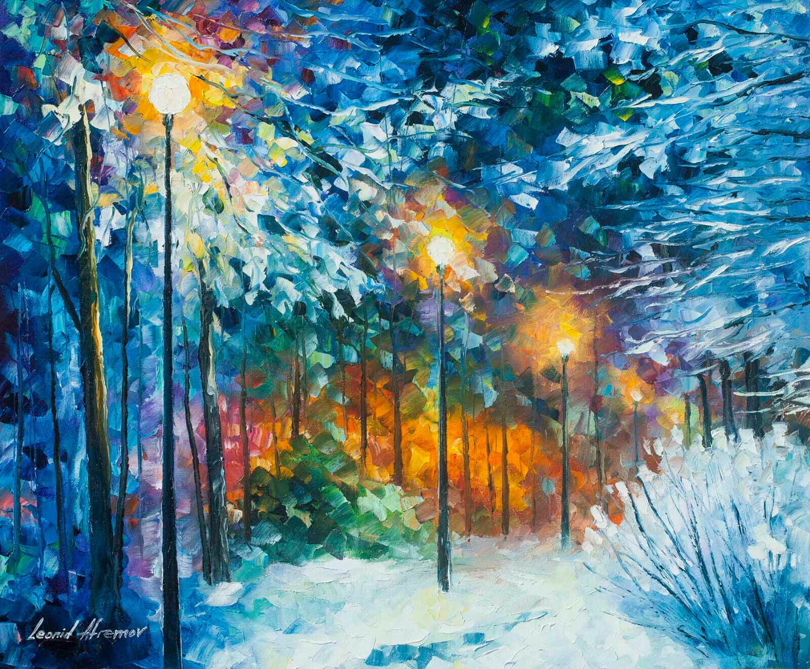 Leonid Afremov Midnight Snow OIL PAINTING Canvas Wall Art Picture Print