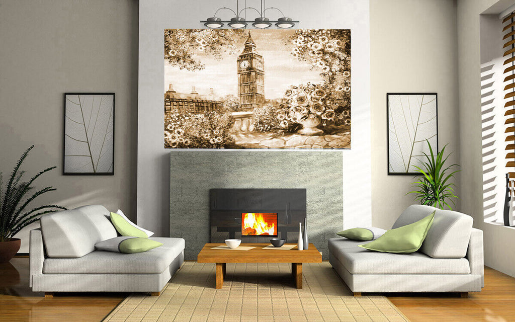 Sepia Summer In London Floral Canvas Wall Art Picture Print