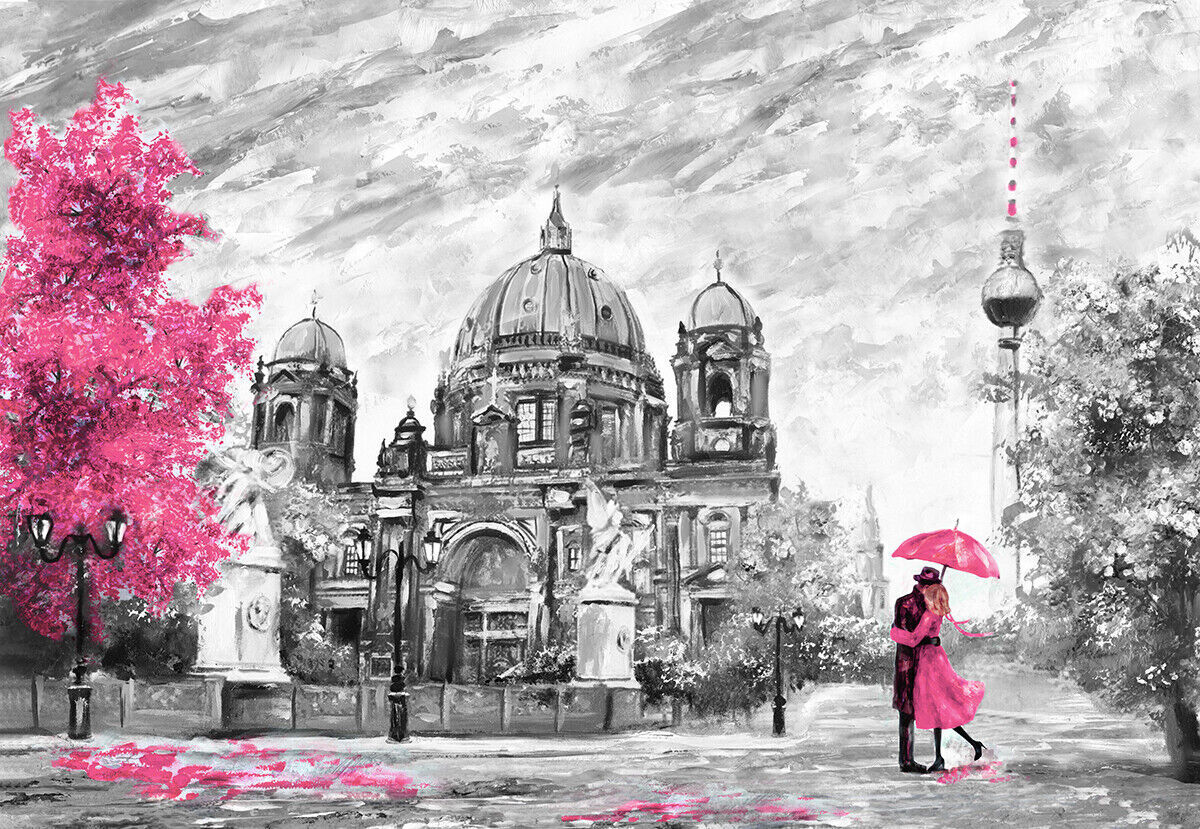 Pink Berlin City Umbrella Canvas Wall Art Picture Print Oil Painting