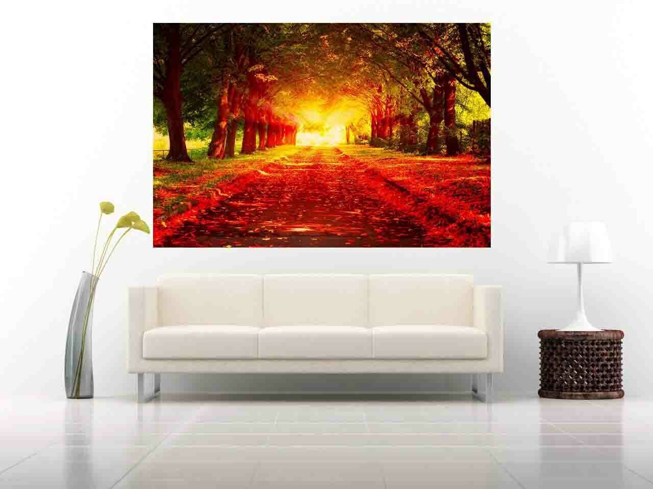 Red & Gold Forest Landscape - Canvas Wall Art Picture Print - A0 A1 and more