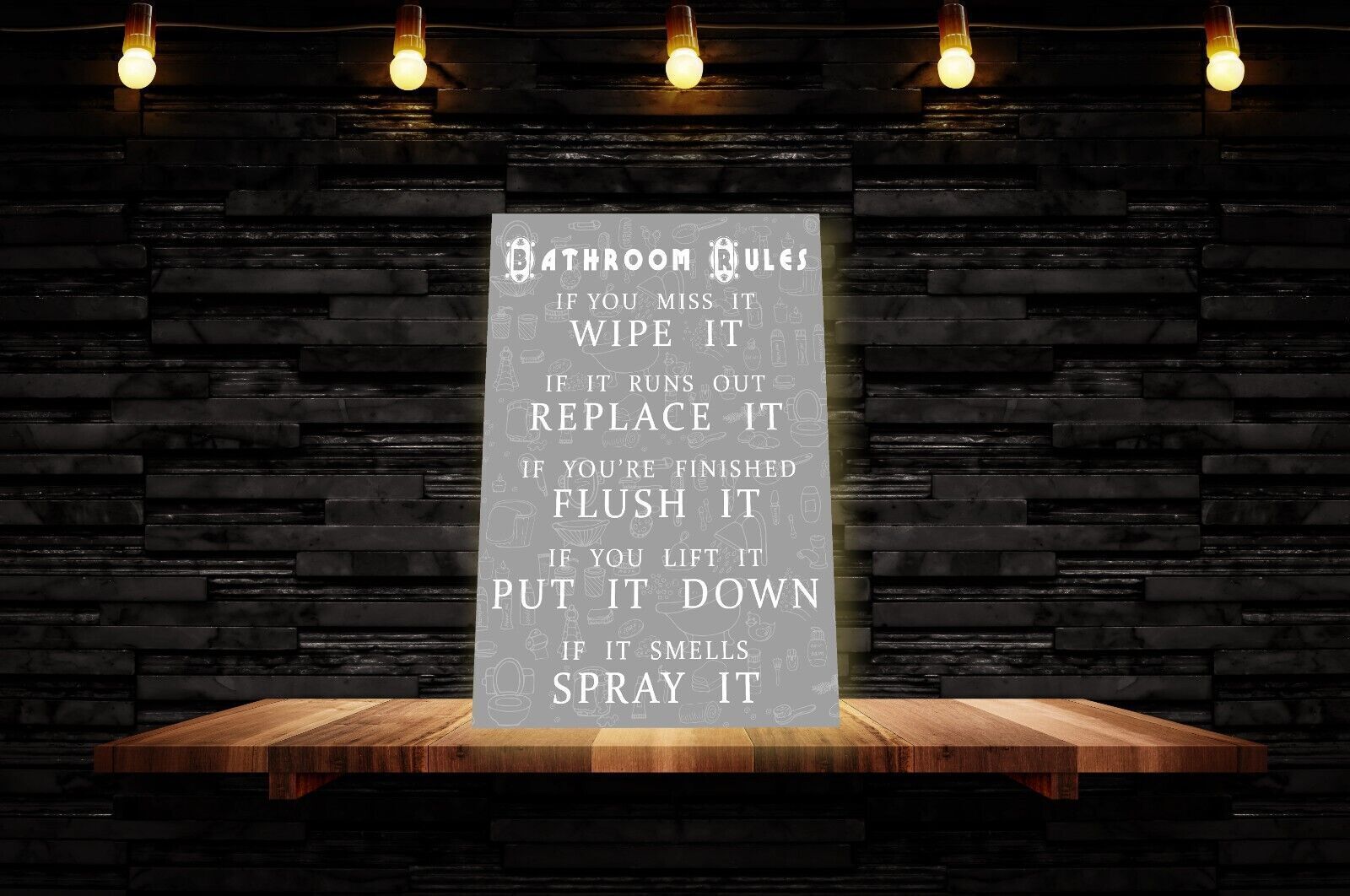 Grey Bathroom Rules Quote CANVAS WALL ART Picture Print