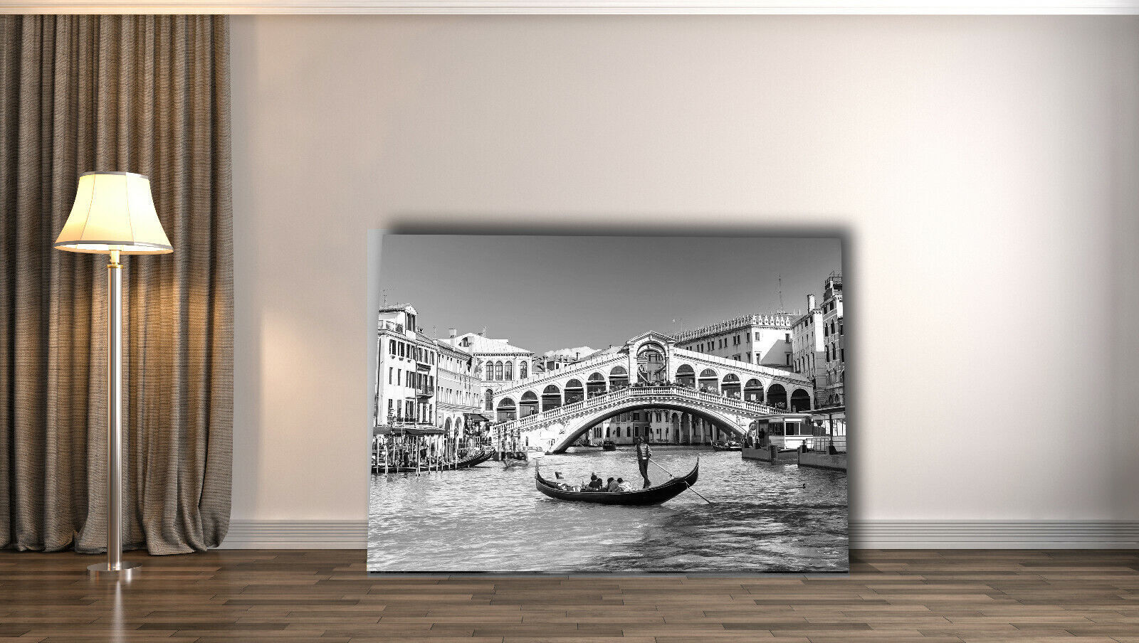 Rialto Bridge In Venice CANVAS WALL ART Picture Print Black and White