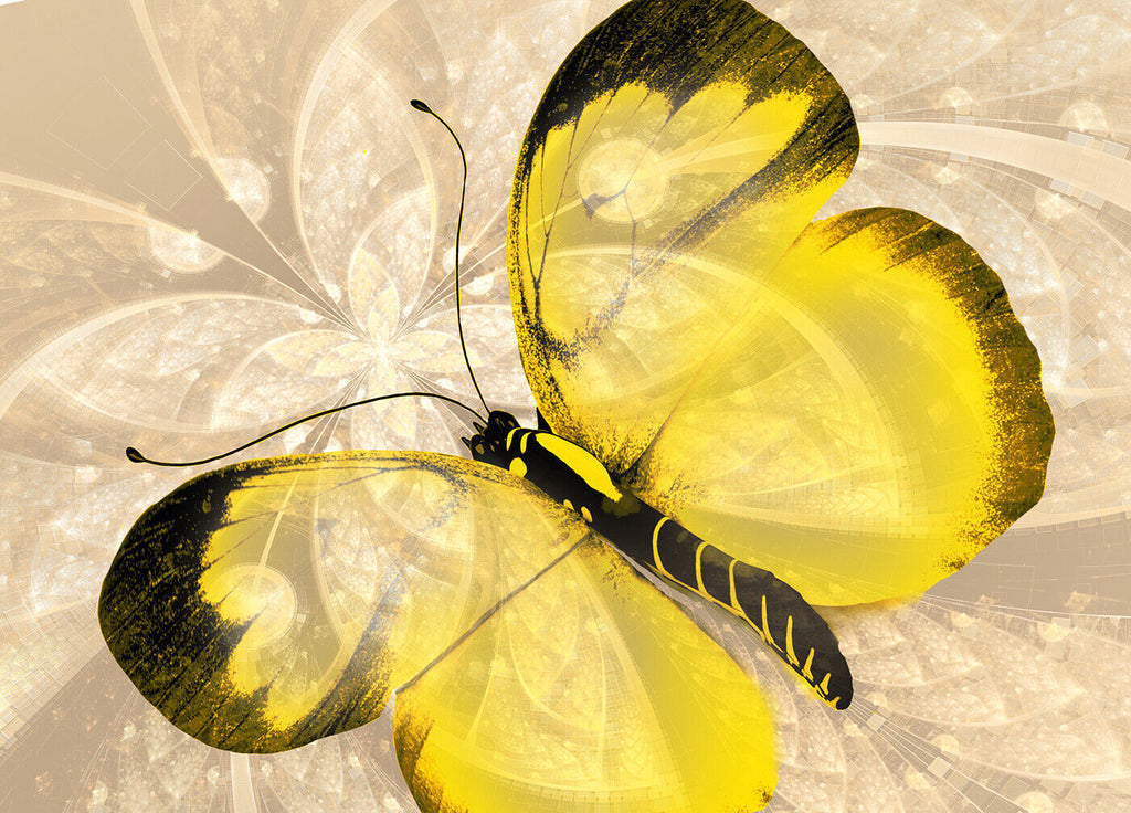 Abstract Canvas Print Butterfly Yellow Cream Wall Art Print Various Sizes