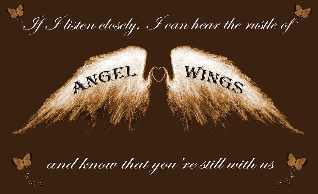 Angel Wings Wall Art Picture 'IF I Listen Closely' Quote Canvas Print Brown