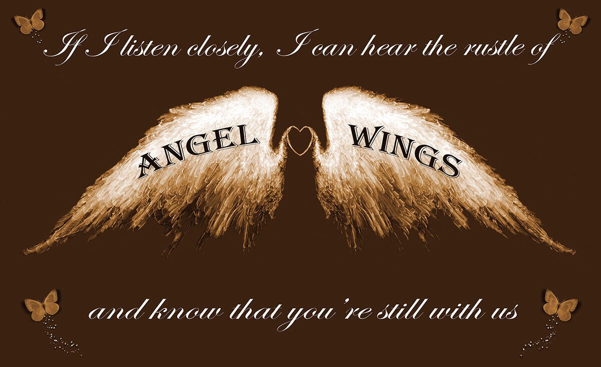 Angel Wings Wall Art Picture 'IF I Listen Closely' Quote Canvas Print Brown