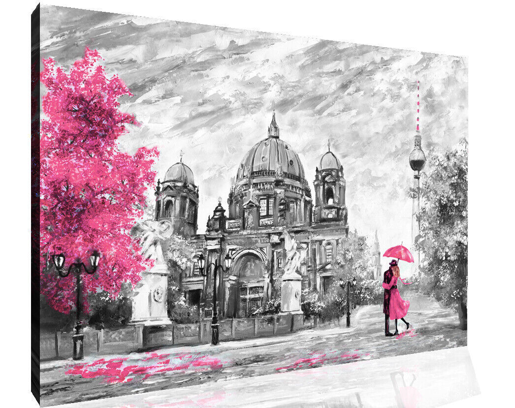Pink Berlin City Umbrella Canvas Wall Art Picture Print Oil Painting