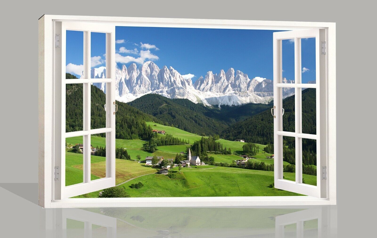 Swiss Alps Landscape through window Canvas Wall Art Picture Print