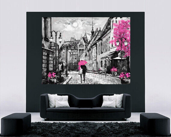 Pink Budapest City Umbrella Landscape Canvas Wall Art Picture Print Oil Painting