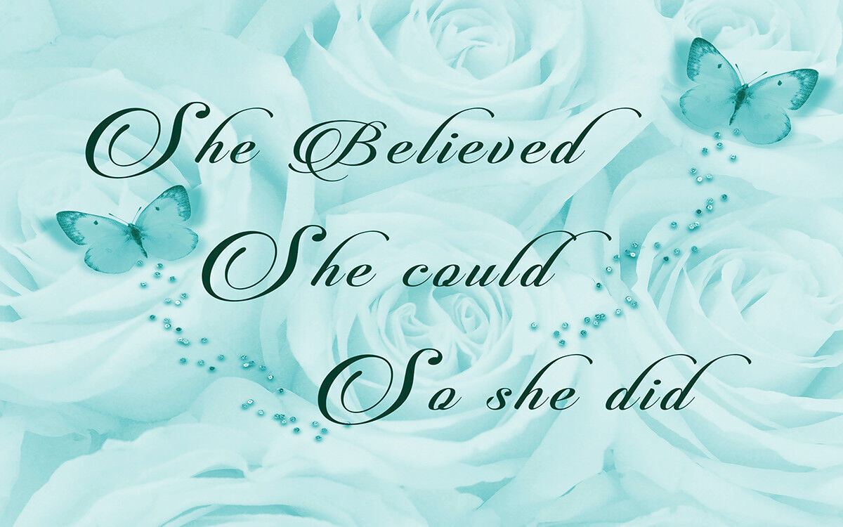 'She Believed She Could' Quote Canvas Wall Art Picture Print Duck Egg Blue