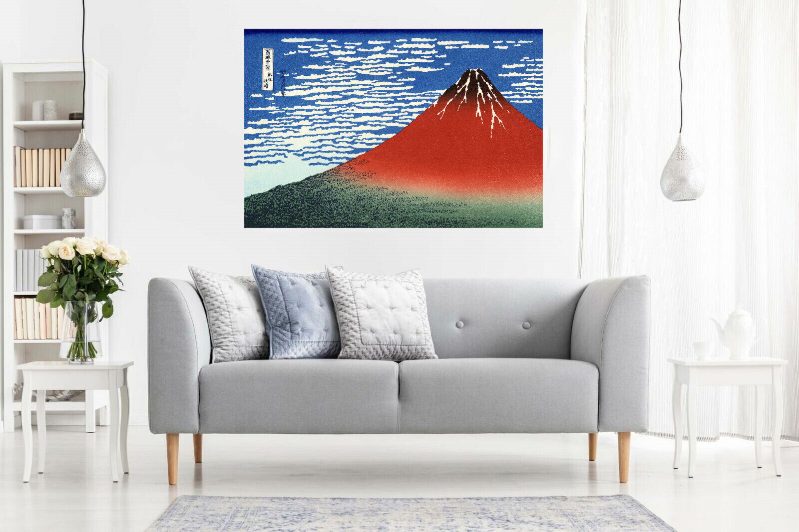 HOKUSAI MOUNT FUJI RED Landscape Canvas Wall Art Picture Print