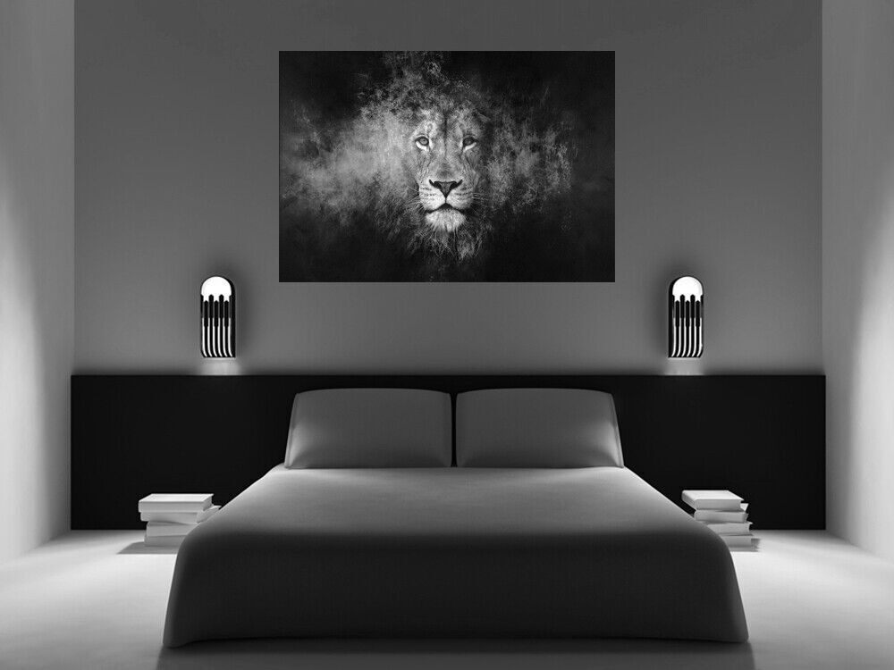 Black & White Abstract Lion CANVAS WALL ART Picture Print, A1, A2 Various sizes