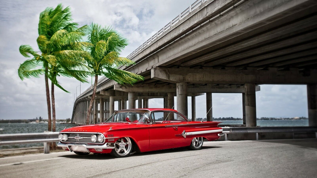 Red 1960 Chevrolet Impala Classic Car in Cuba Canvas Wall Art Picture Print