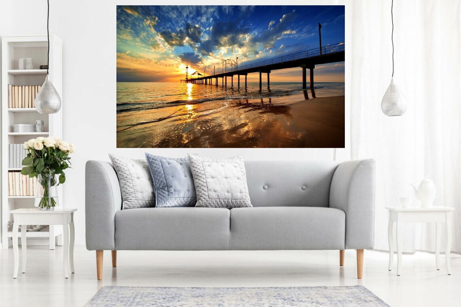 Pier At Sunrise Sea Canvas Wall Art Picture Print