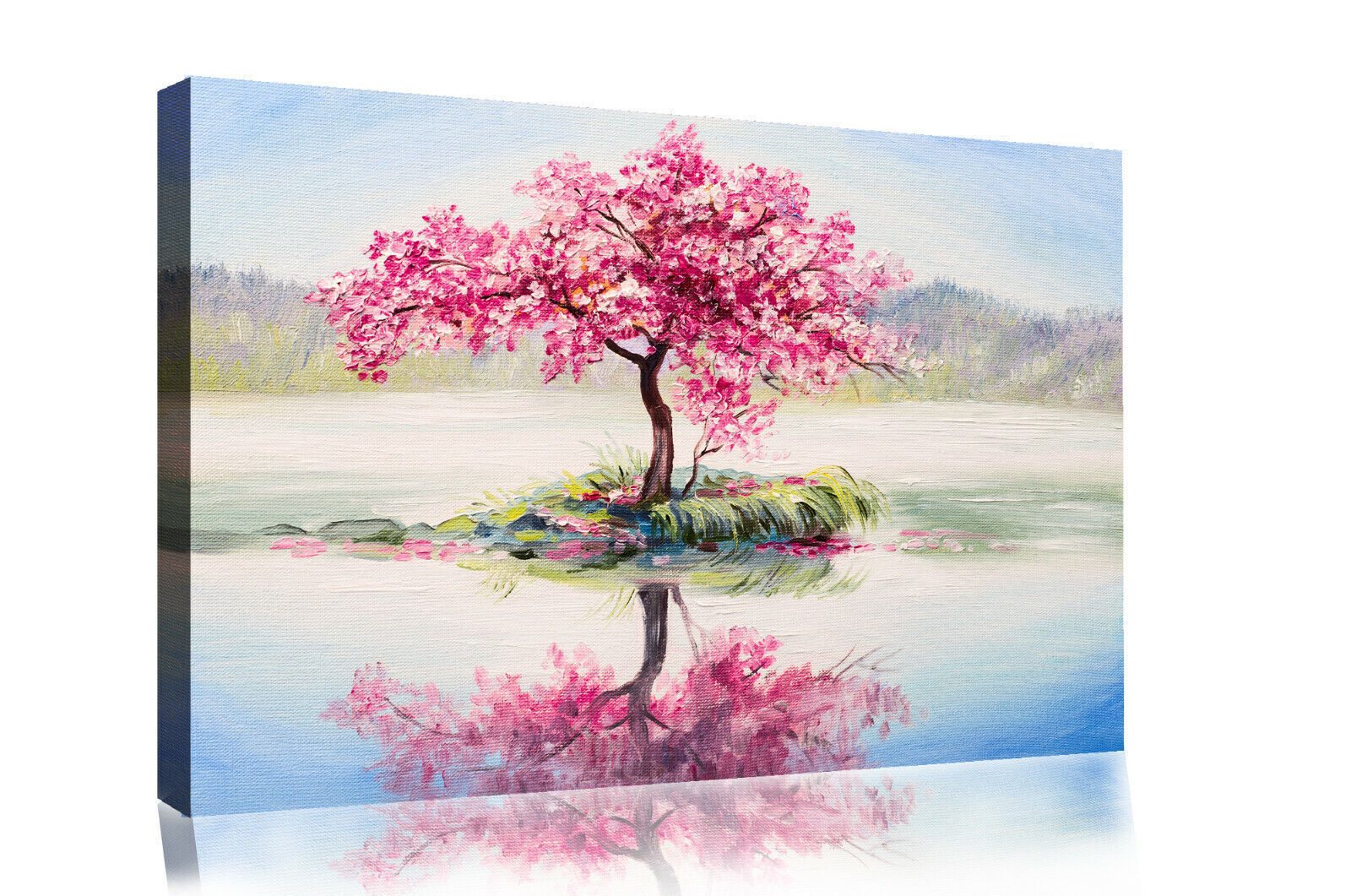 Japanese Oriental Cherry Tree on Lake Painting Canvas Wall Art Picture Print