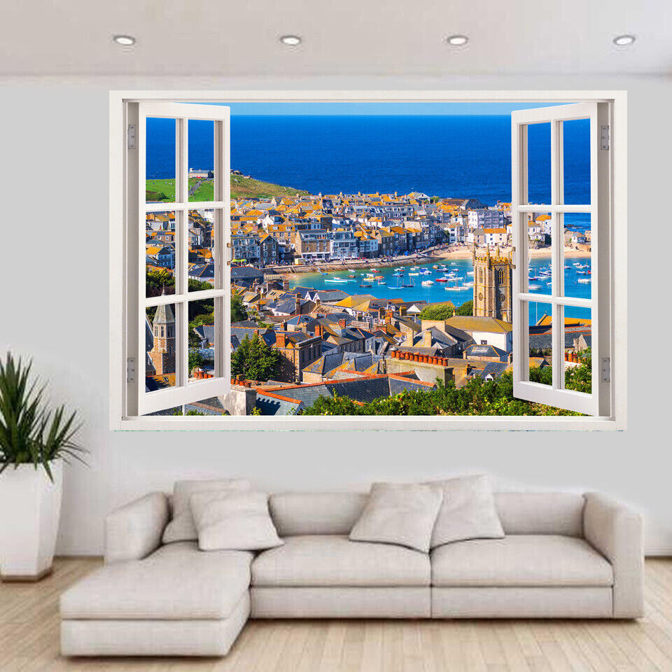 St Ives Cornwall Landscape View 3D Window Canvas Wall Art Picture Print