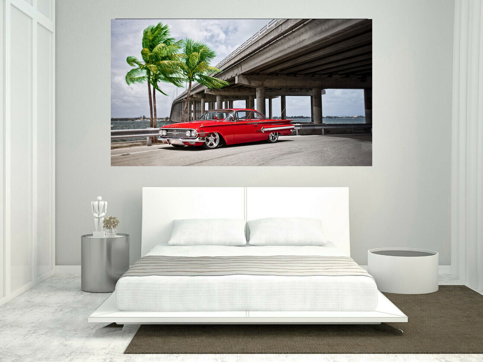 Red 1960 Chevrolet Impala Classic Car in Cuba Canvas Wall Art Picture Print