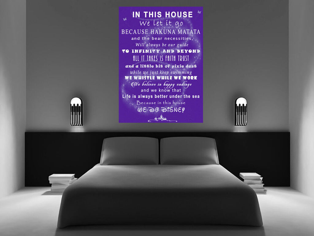 We Do Disney In This House Quote on CANVAS WALL ART Picture Print - PURPLE