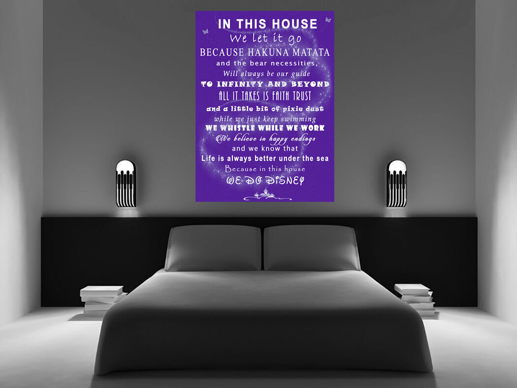 We Do Disney In This House Quote on CANVAS WALL ART Picture Print - PURPLE