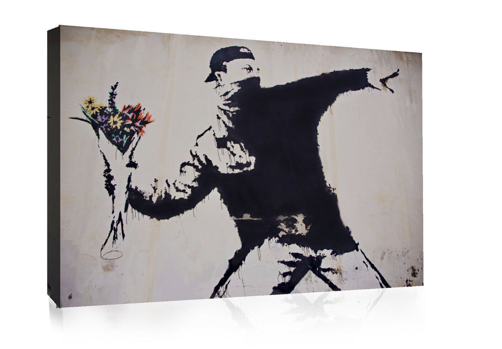 Banksy Flower Thrower Canvas Graffiti Wall Art Picture Print Different Sizes